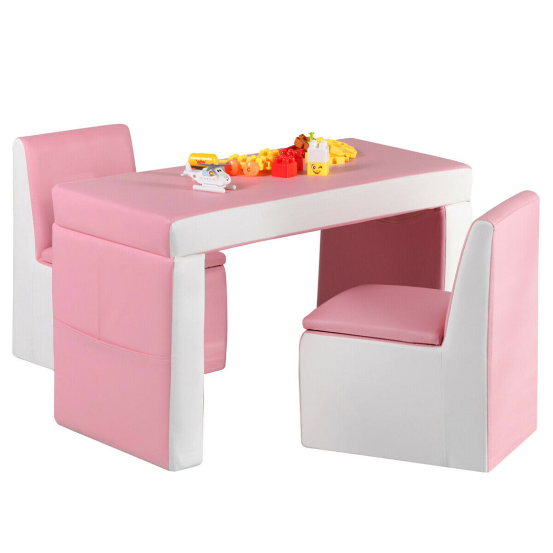 Multi-functional Kids Sofa Table Chair Set 2 Seat Couch Furniture W/Storage Box Image 8