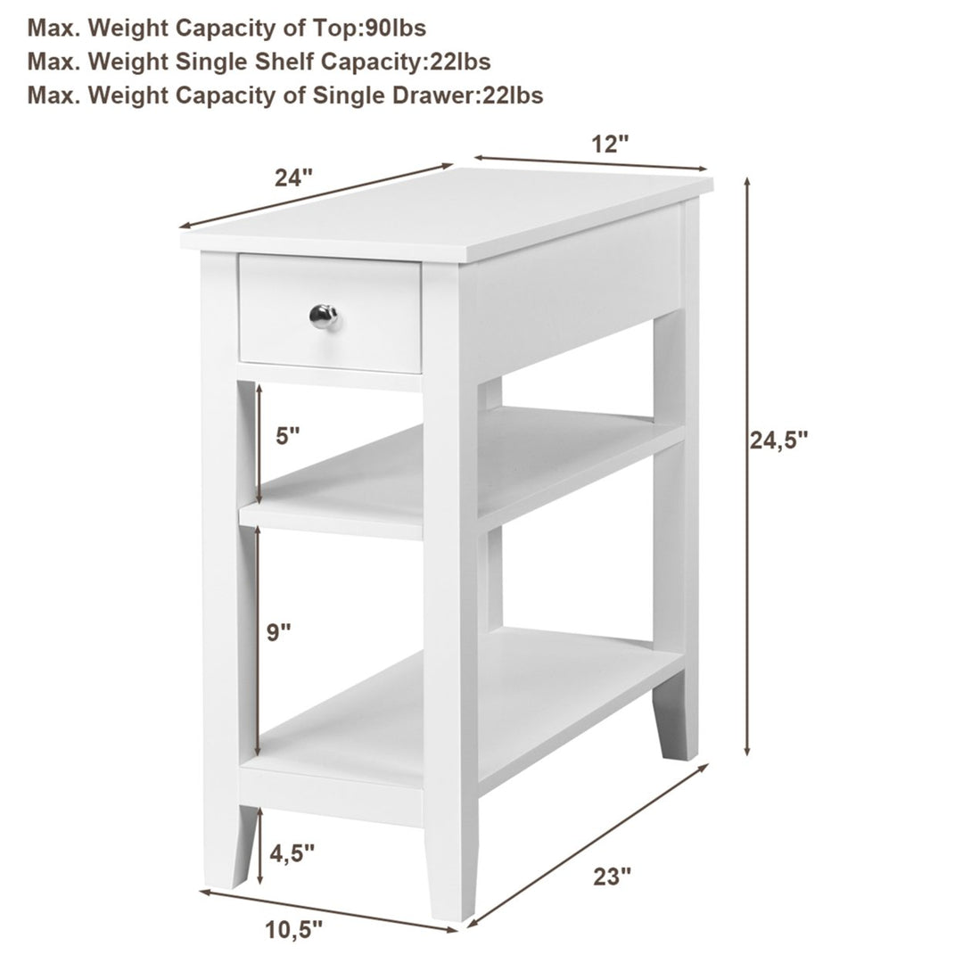 3 Tier Nightstand Bedside Table Sofa Side End Table w/Double Shelves Drawer White Image 5