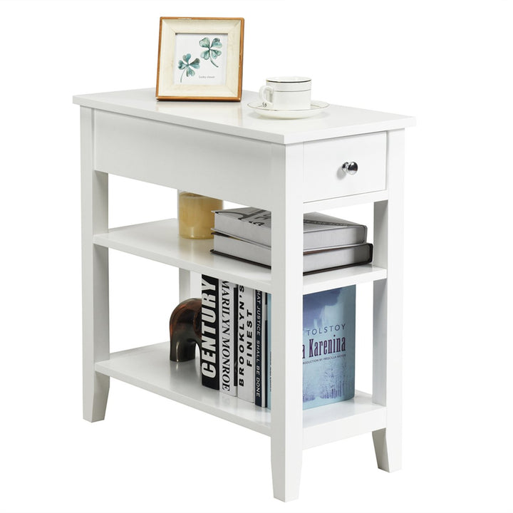 3 Tier Nightstand Bedside Table Sofa Side End Table w/Double Shelves Drawer White Image 9