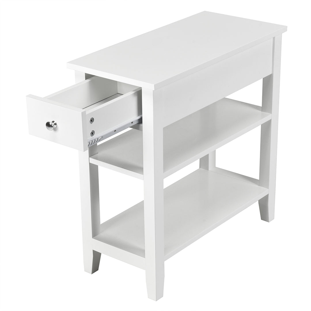 3 Tier Nightstand Bedside Table Sofa Side End Table w/Double Shelves Drawer White Image 10