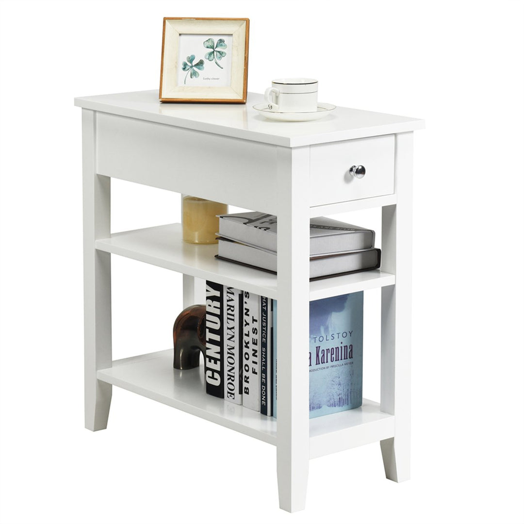 Set of 2 3Tier Nightstand Bedside Side End Table w/Double Shelves Drawer White Image 9