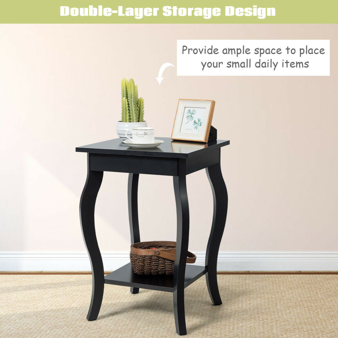 Accent Side Table Sofa End Table Nightstand Coffee Table w/ Storage Shelf Black Image 6