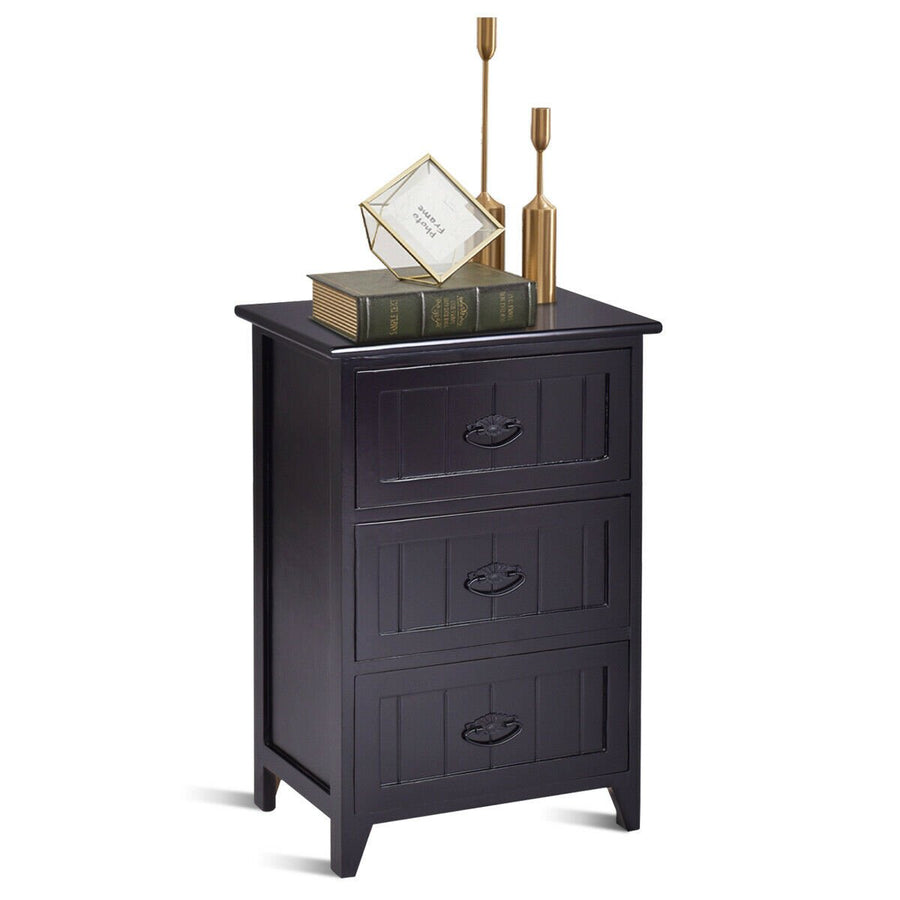 3 Drawers Nightstand End Table Storage Wood Side Bedside Black Image 1