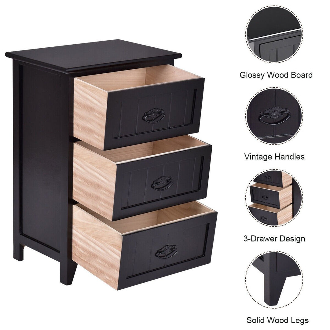 3 Drawers Nightstand End Table Storage Wood Side Bedside Black Image 2