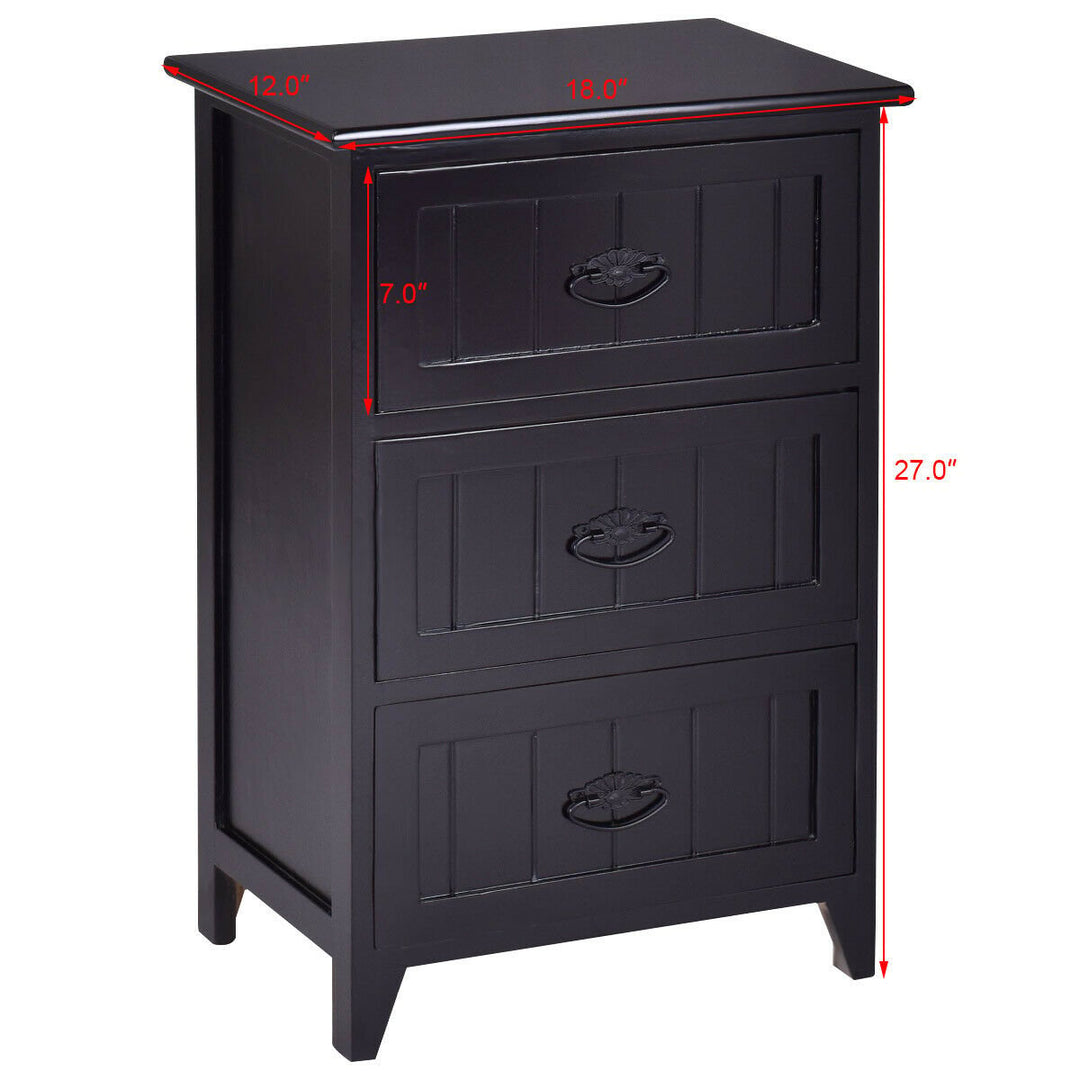 3 Drawers Nightstand End Table Storage Wood Side Bedside Black Image 3