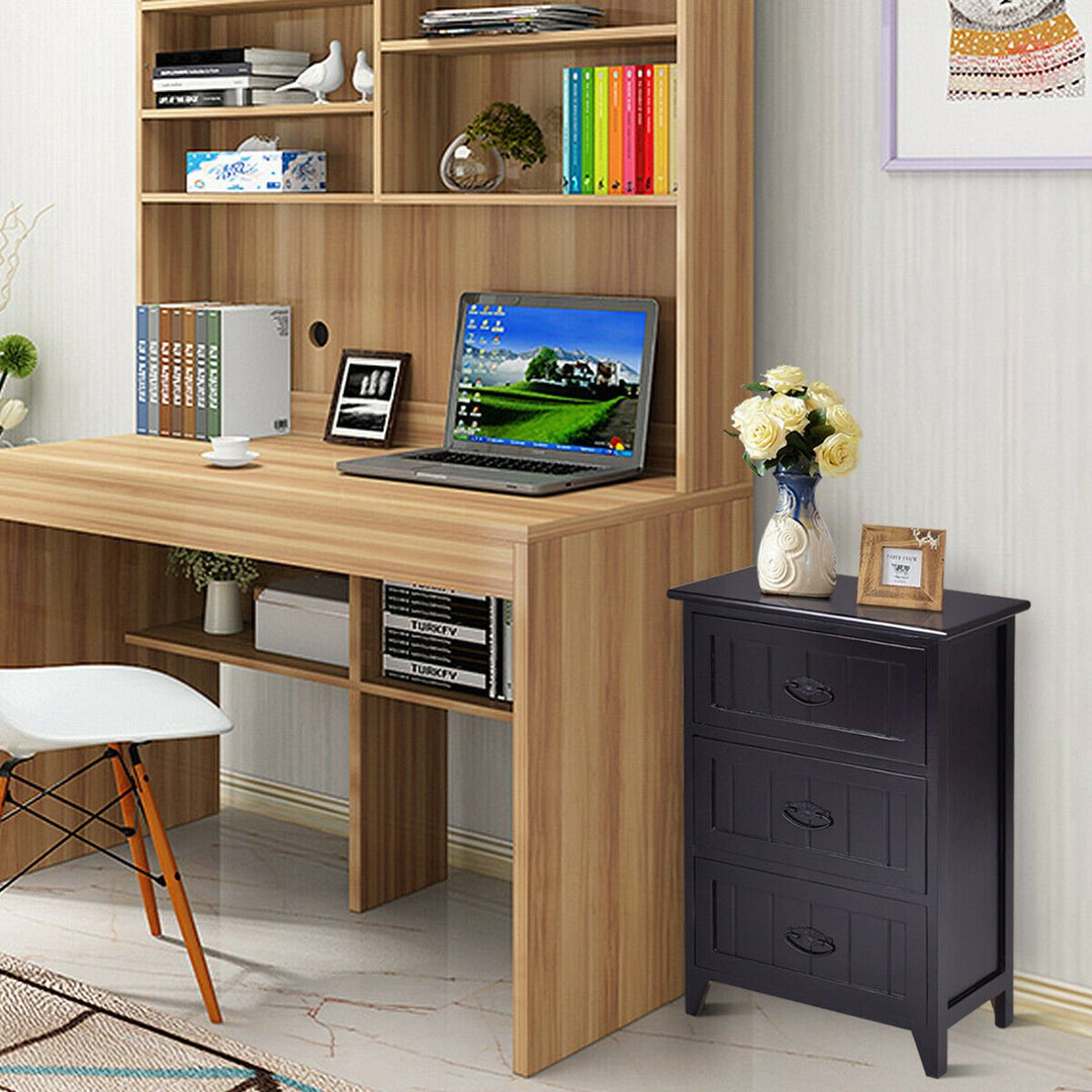 3 Drawers Nightstand End Table Storage Wood Side Bedside Black Image 6