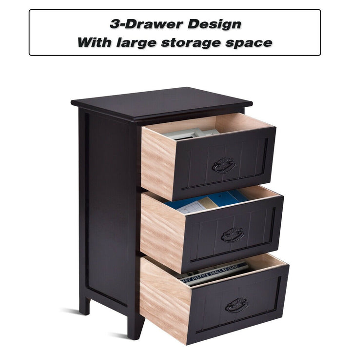 3 Drawers Nightstand End Table Storage Wood Side Bedside Black Image 7