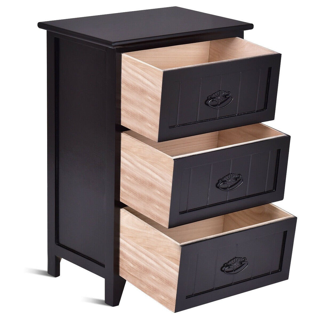 3 Drawers Nightstand End Table Storage Wood Side Bedside Black Image 8