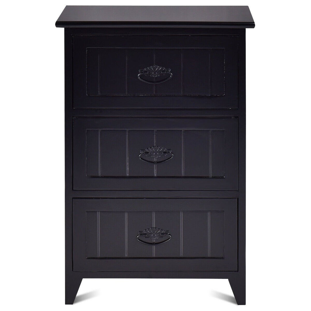 3 Drawers Nightstand End Table Storage Wood Side Bedside Black Image 9