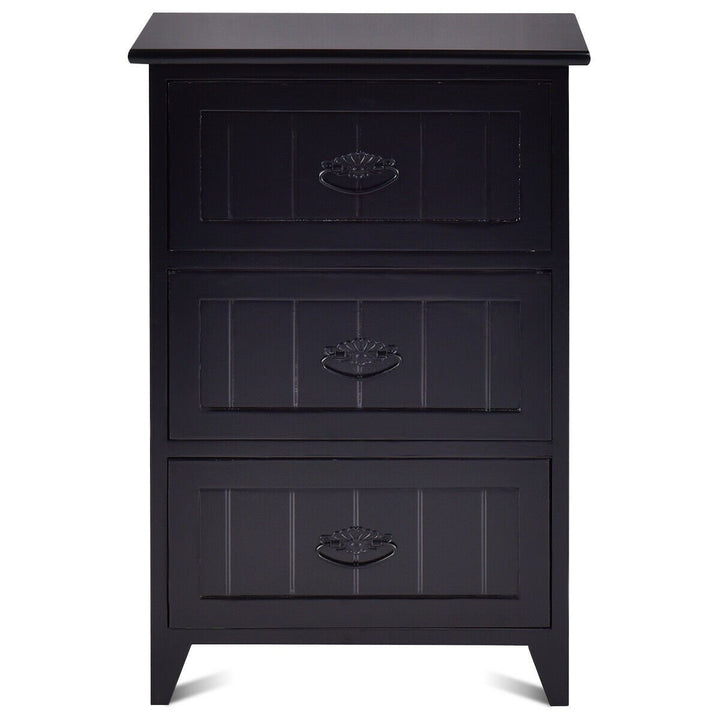 3 Drawers Nightstand End Table Storage Wood Side Bedside Black Image 9