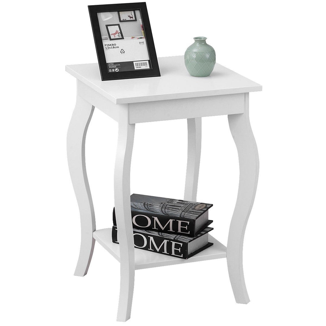 Accent Side Table Sofa End Table Nigh stand Coffee Table w/ Storage Shelf White Image 1