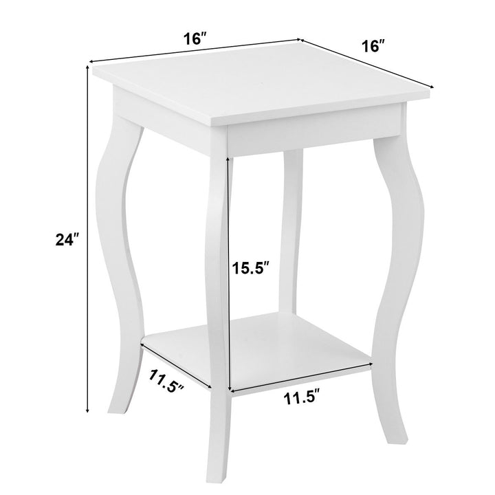 Accent Side Table Sofa End Table Nigh stand Coffee Table w/ Storage Shelf White Image 2