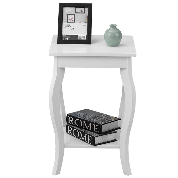 Accent Side Table Sofa End Table Nigh stand Coffee Table w/ Storage Shelf White Image 6