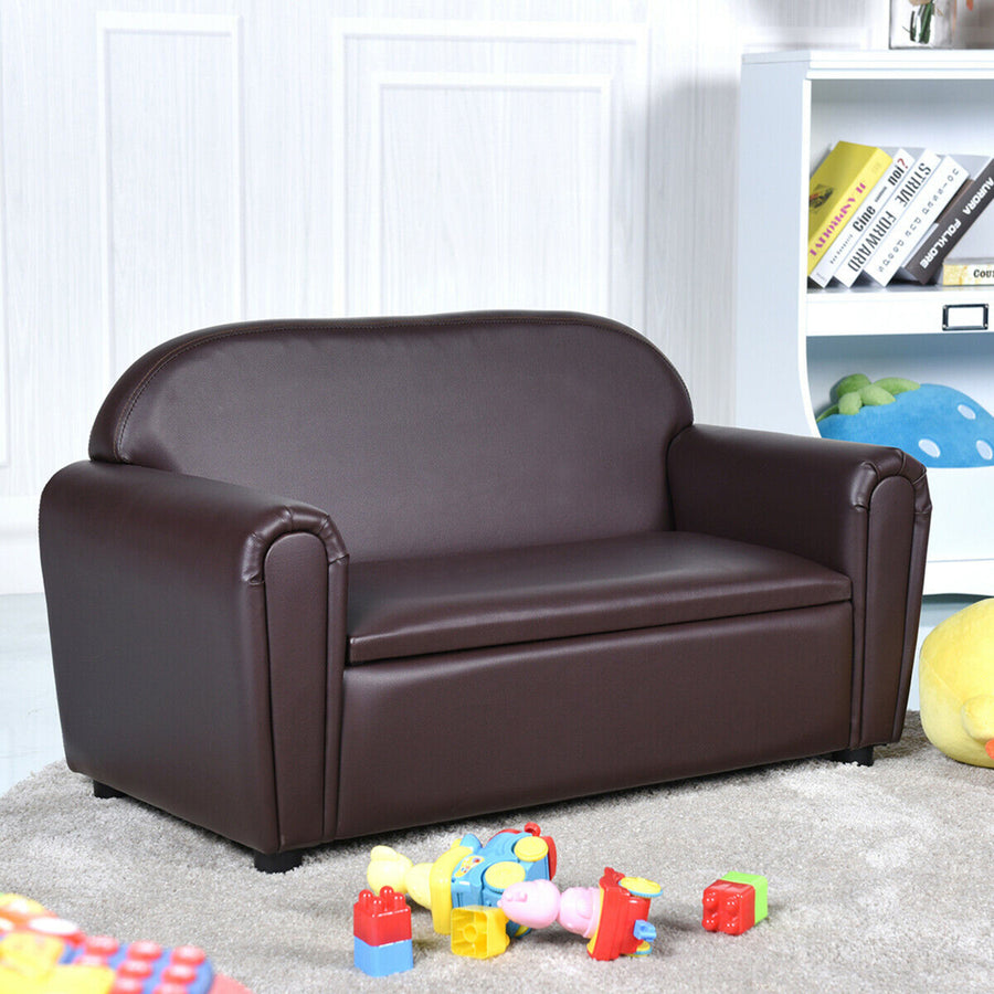 Kids Sofa Armrest Chair Lounge Couch Wood Construction Storage Box Living Room Image 1