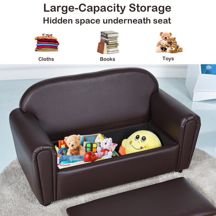 Kids Sofa Armrest Chair Lounge Couch Wood Construction Storage Box Living Room Image 3