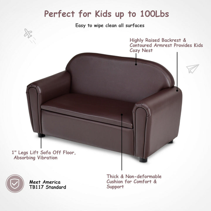 Kids Sofa Armrest Chair Lounge Couch Wood Construction Storage Box Living Room Image 5