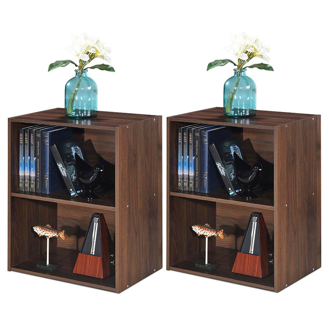 2PCS 2 Tier Open Shelf Night Stand End Table Sofa Side Storage Display Walnut Image 1