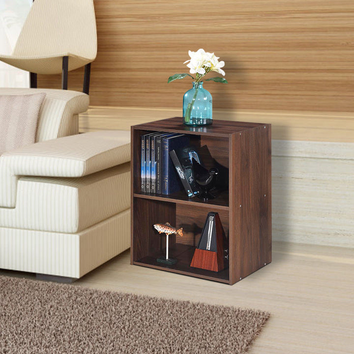 2PCS 2 Tier Open Shelf Night Stand End Table Sofa Side Storage Display Walnut Image 6