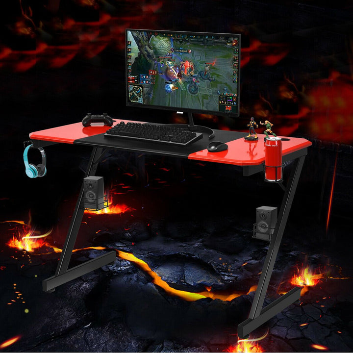 47 inch Gaming Desk Z Shape Computer Desk w/ Storage for Cup Headphone Speaker Image 4