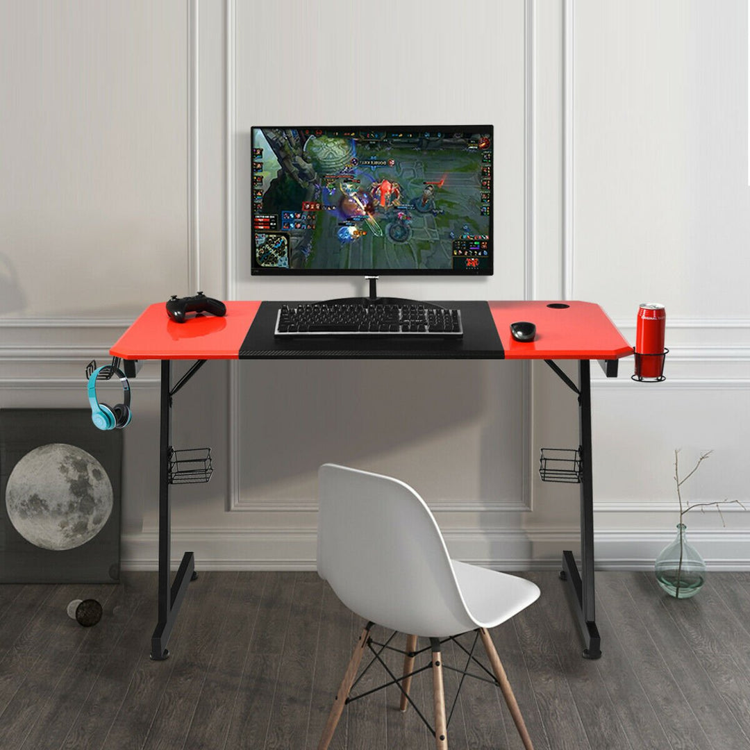 47 inch Gaming Desk Z Shape Computer Desk w/ Storage for Cup Headphone Speaker Image 5