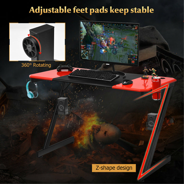 47 inch Gaming Desk Z Shape Computer Desk w/ Storage for Cup Headphone Speaker Image 8