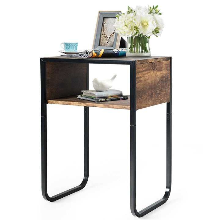 Side Table Industrial Coffee Table w/Metal Frame Rustic End Table Nightstand Image 1