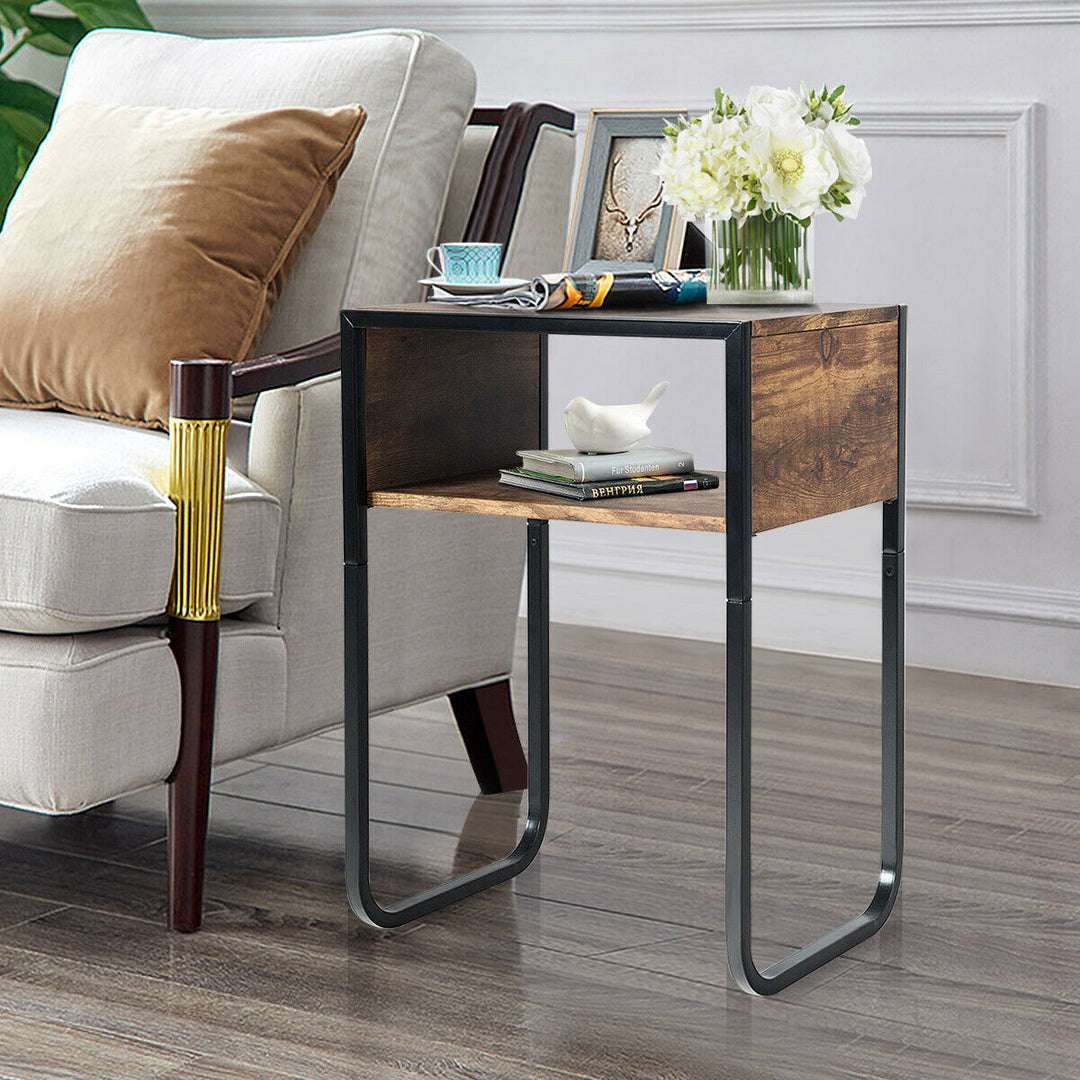 Side Table Industrial Coffee Table w/Metal Frame Rustic End Table Nightstand Image 3