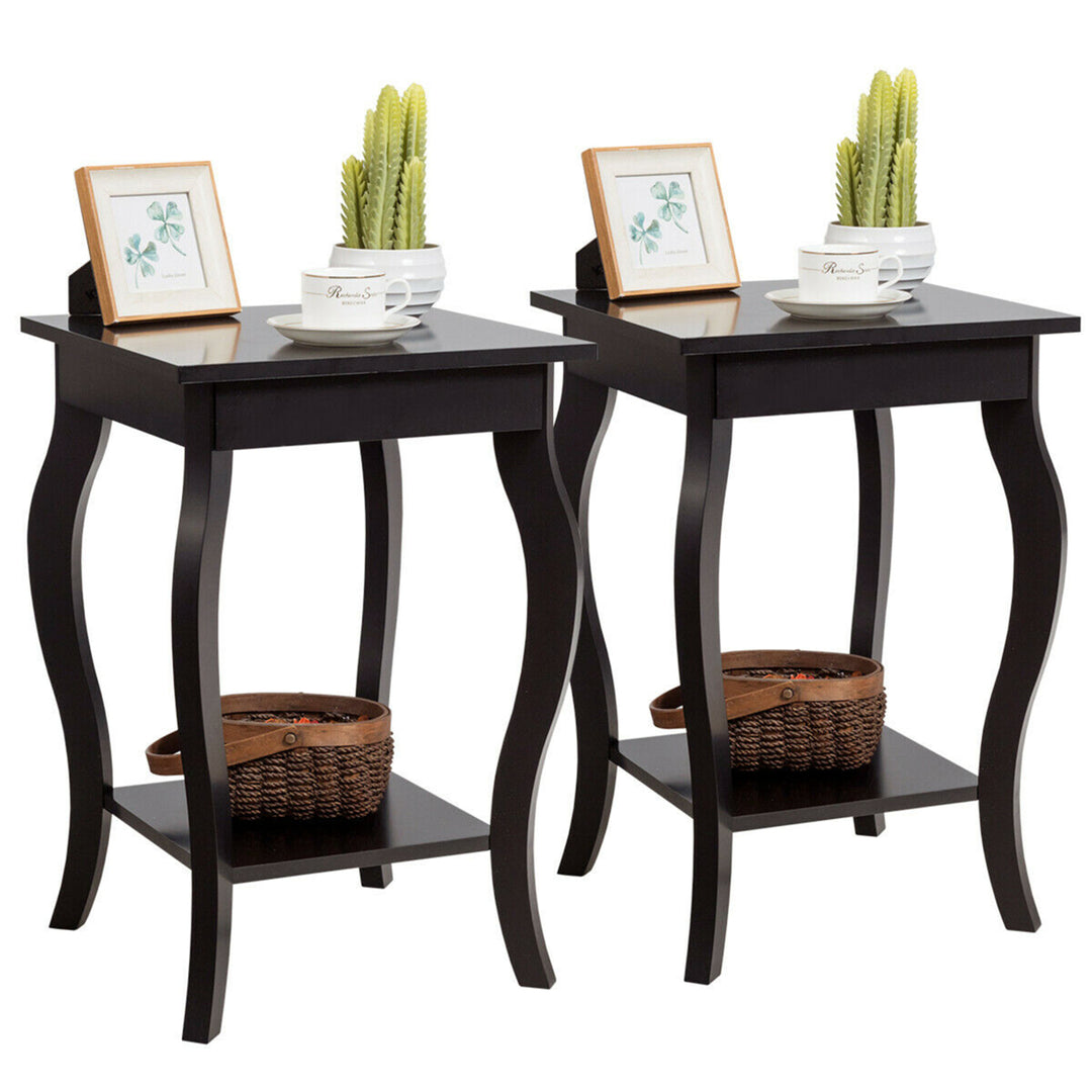 Set of 2 Accent Side Table Sofa End Table Nightstand Coffee Table w/ Shelf Brown Image 1