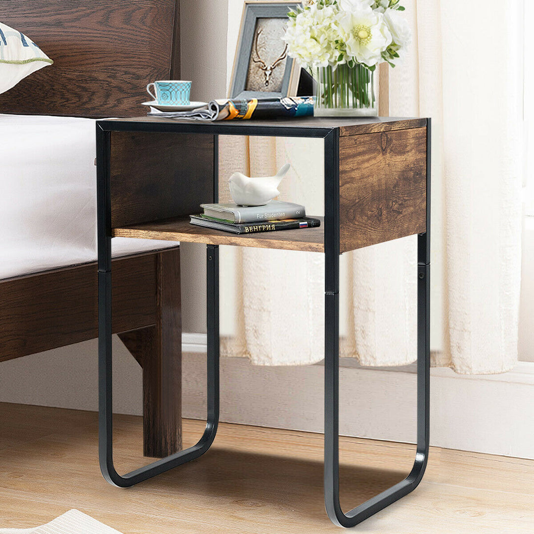 Side Table Industrial Coffee Table w/Metal Frame Rustic End Table Nightstand Image 5