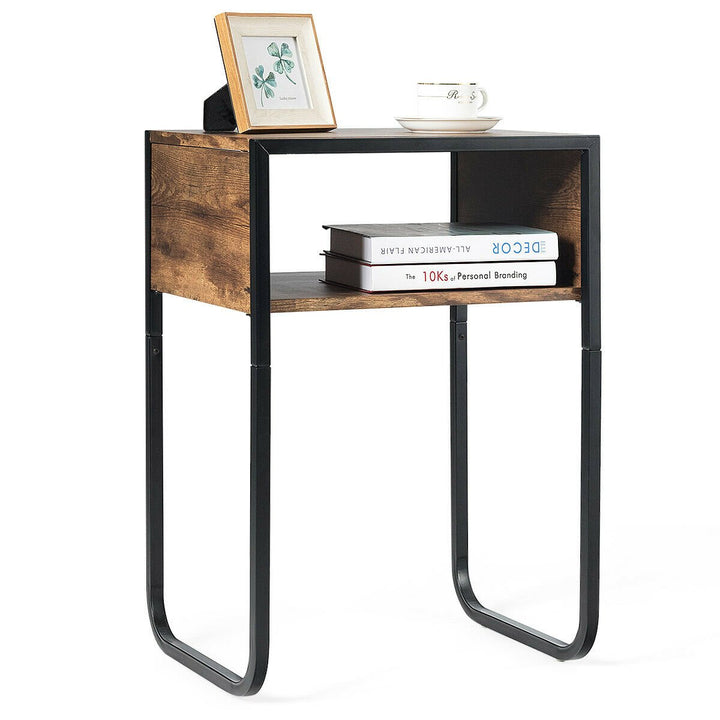 Side Table Industrial Coffee Table w/Metal Frame Rustic End Table Nightstand Image 6