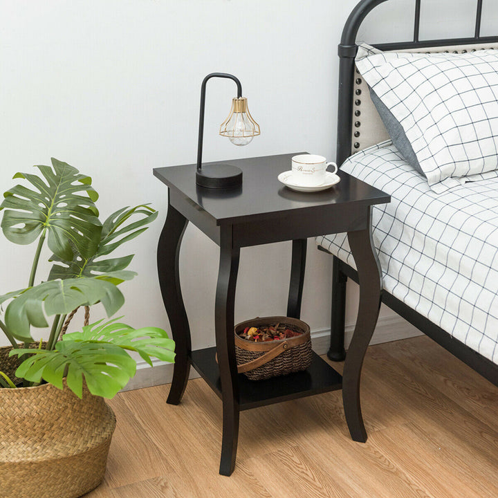 Set of 2 Accent Side Table Sofa End Table Nightstand Coffee Table w/ Shelf Brown Image 6