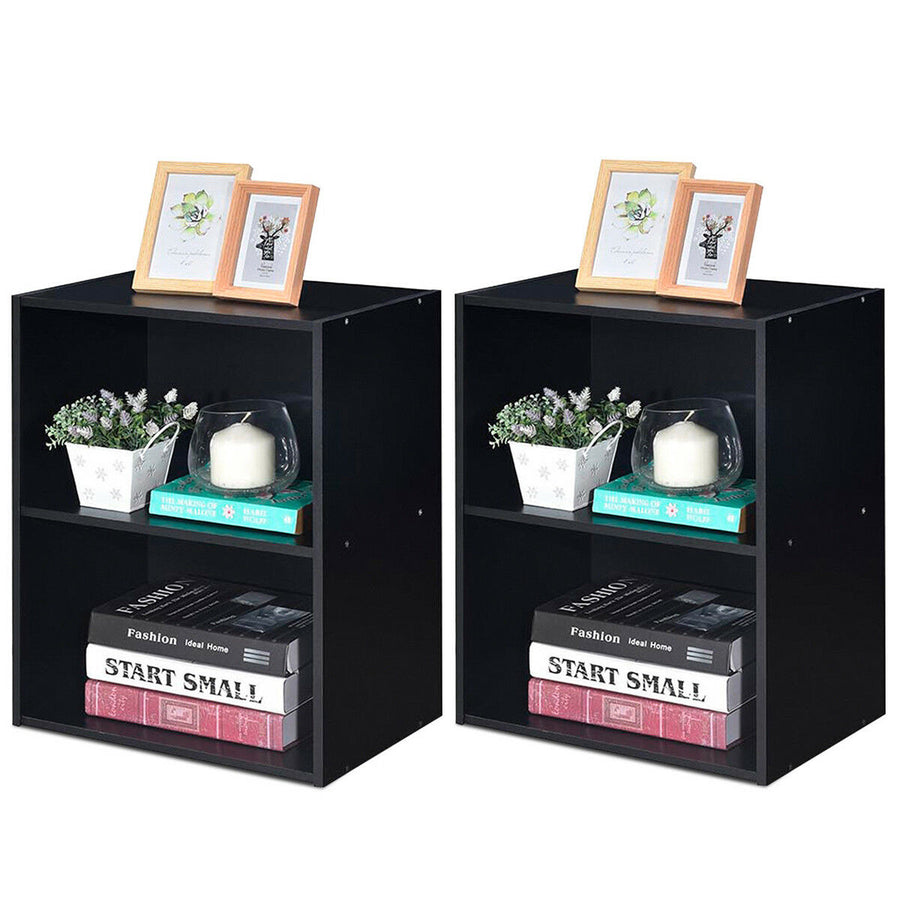 2PCS 2 Tier Open Shelf Night Stand End Table Sofa Side Storage Display Black Image 1