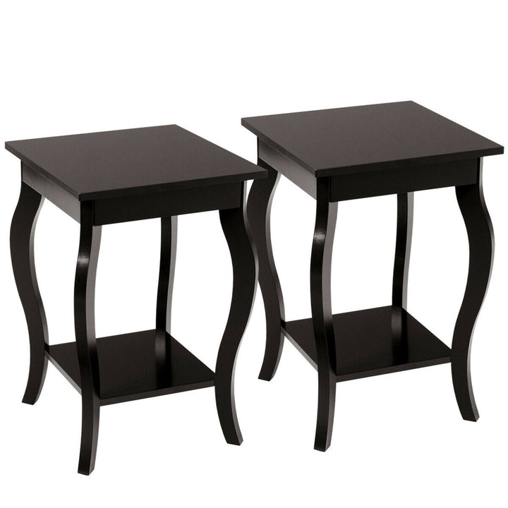 Set of 2 Accent Side Table Sofa End Table Nightstand Coffee Table w/ Shelf Brown Image 9