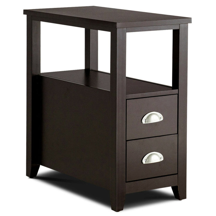 End Table Space-Saving Rectangular Bedside Table W/ 2 Drawers and Shelf Espress Image 1