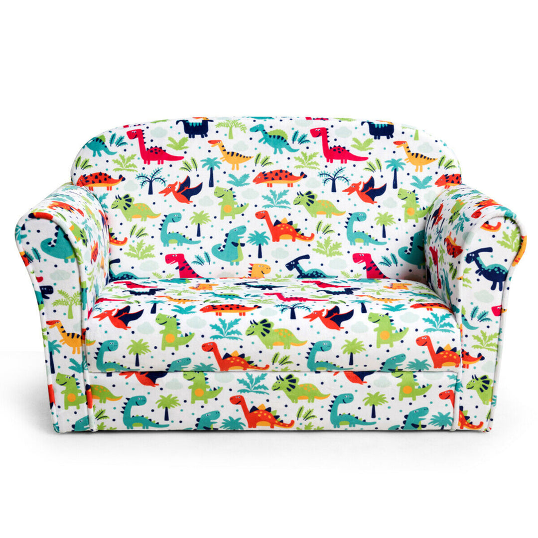 Double Kids Dinosaur Sofa Children Armrest Couch Upholstered Chair Furniture Image 1