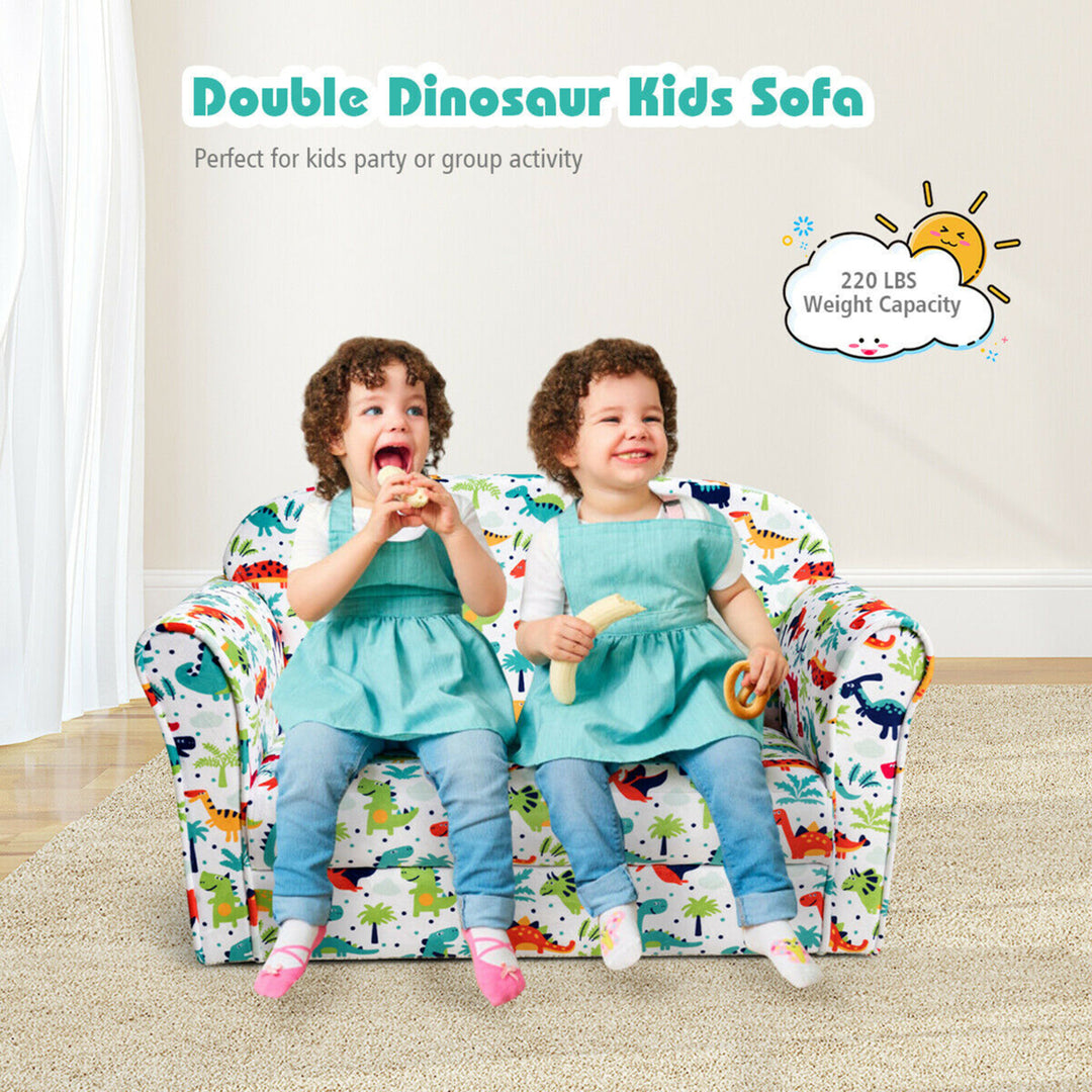 Double Kids Dinosaur Sofa Children Armrest Couch Upholstered Chair Furniture Image 3