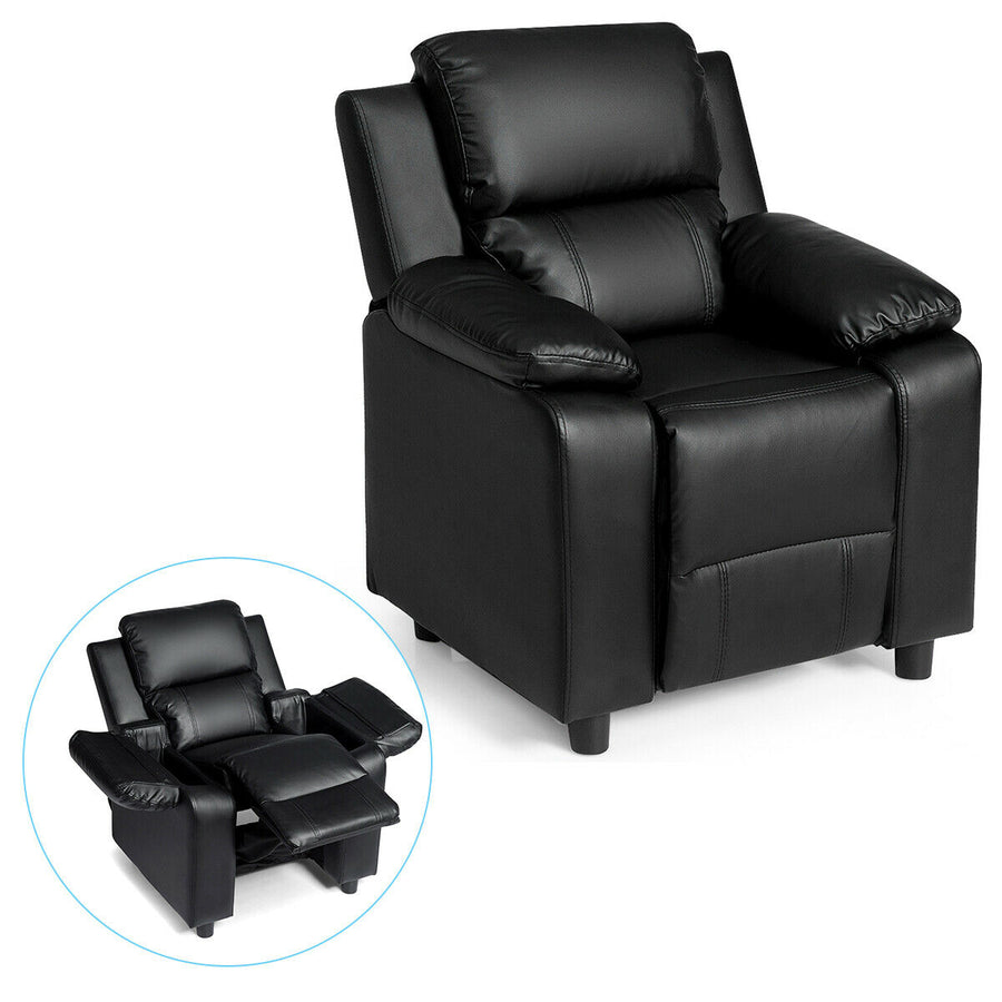 Deluxe Padded Kids Sofa Armchair Recliner Headrest Children w/ Storage Arm Black Image 1