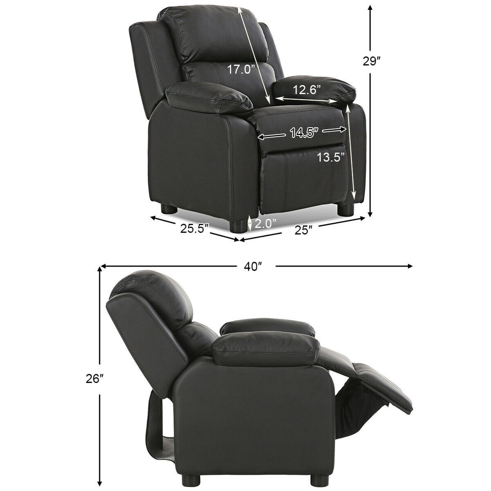 Deluxe Padded Kids Sofa Armchair Recliner Headrest Children w/ Storage Arm Black Image 2