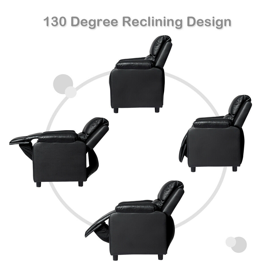 Deluxe Padded Kids Sofa Armchair Recliner Headrest Children w/ Storage Arm Black Image 5