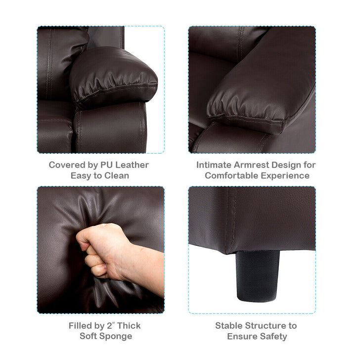 Deluxe Padded Kids Sofa Armchair Recliner Headrest Children w/ Storage Arm Brown Image 3