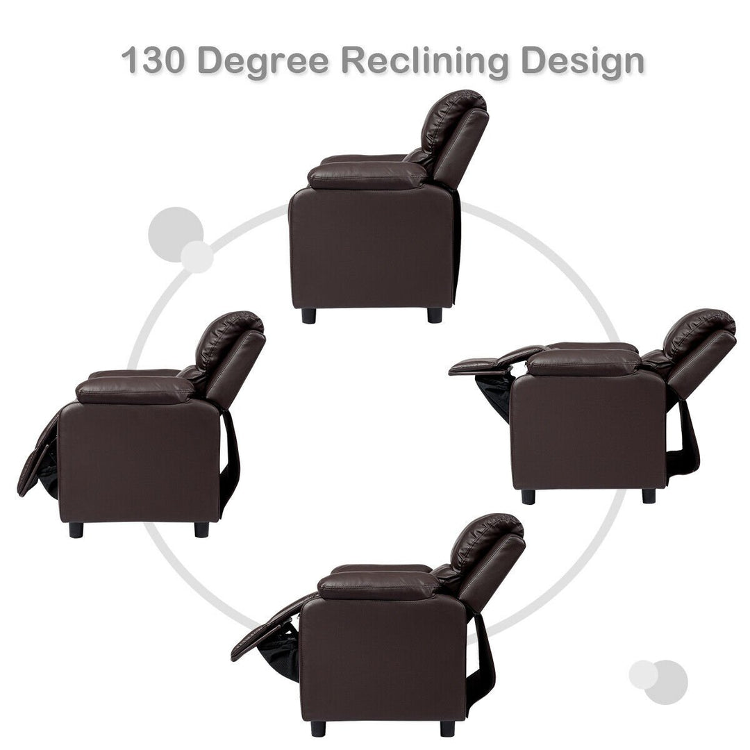 Deluxe Padded Kids Sofa Armchair Recliner Headrest Children w/ Storage Arm Brown Image 5