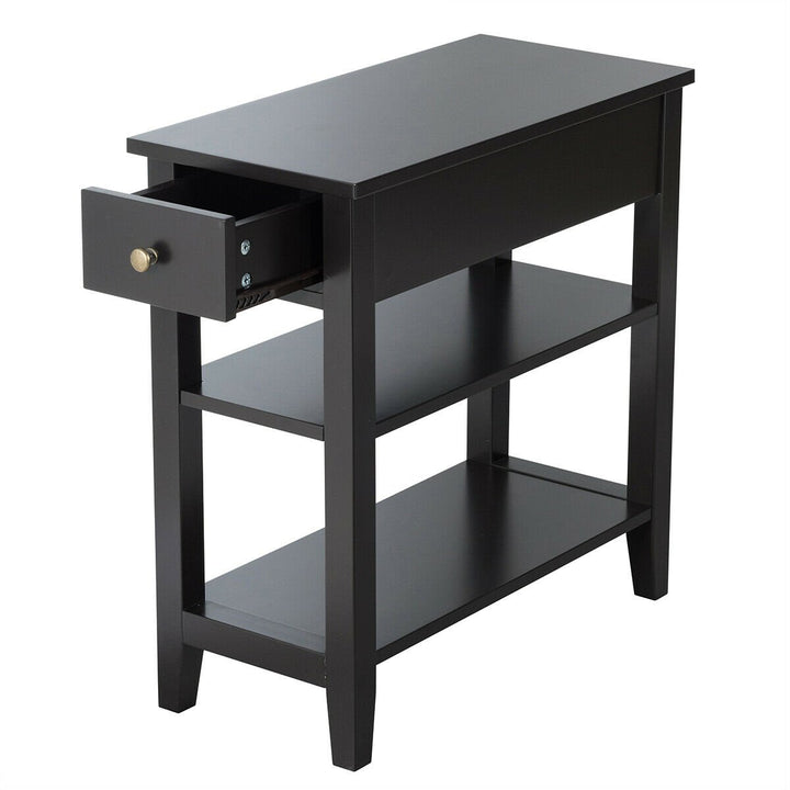 Set of 2 3-Tier Nightstand Bedside Side End Table w/Double Shelves Drawer Black Image 10