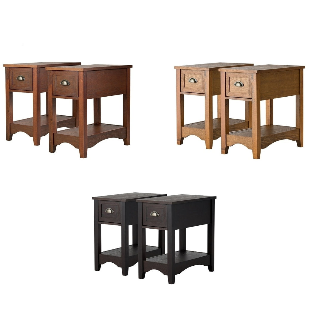 Set of 2 Contemporary Side End Table Compact Table w/ Drawer Nightstand Espresso/Tawny/Walnut Image 1