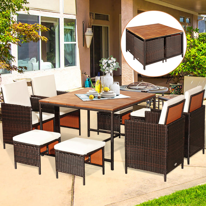 9PCS Rattan Wicker Patio Dining Set Outdoor Furniture w/ Cushion Image 4