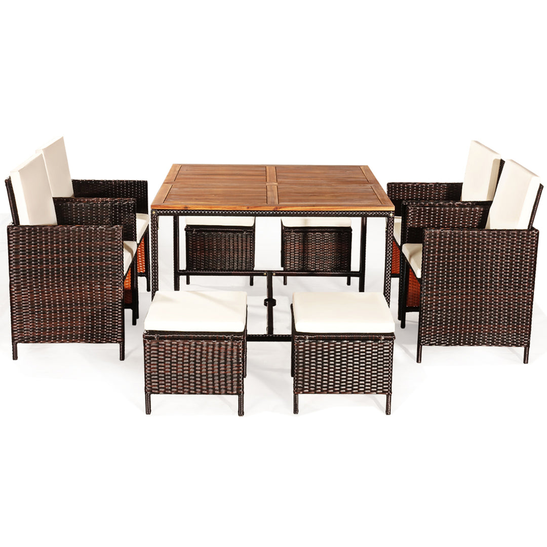 9PCS Rattan Wicker Patio Dining Set Outdoor Furniture w/ Cushion Image 6