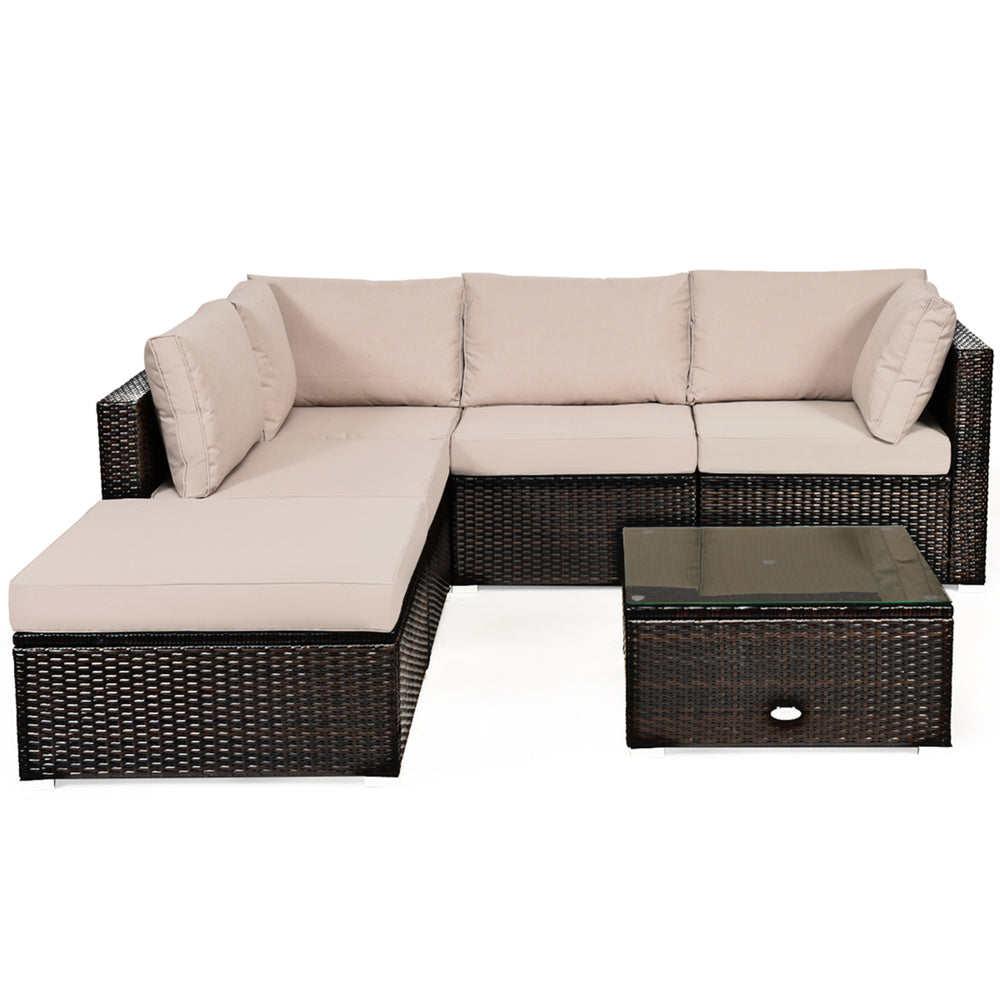 6PCS Rattan Patio Sectional Sofa Set Outdoor Furniture Set w/ Cushions Image 2