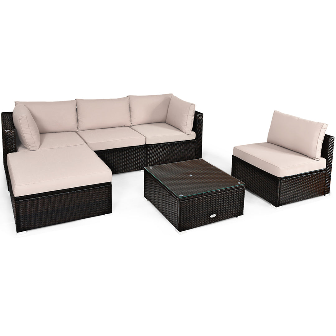 6PCS Rattan Patio Sectional Sofa Set Outdoor Furniture Set w/ Cushions Image 5