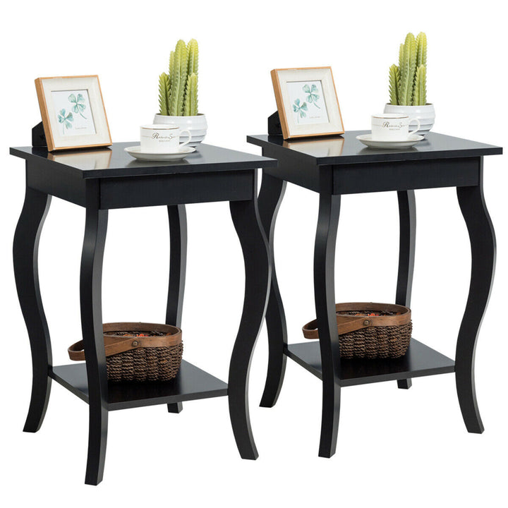 Set of 2 Accent Side Table Sofa End Table Nightstand Coffee Table w/ Shelf Black Image 1