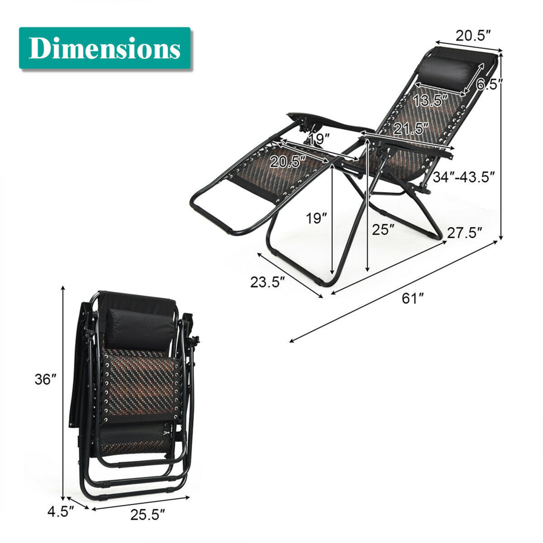 Folding Rattan Patio Zero Gravity Chair Lounge Recliner w/ Headrest Image 3