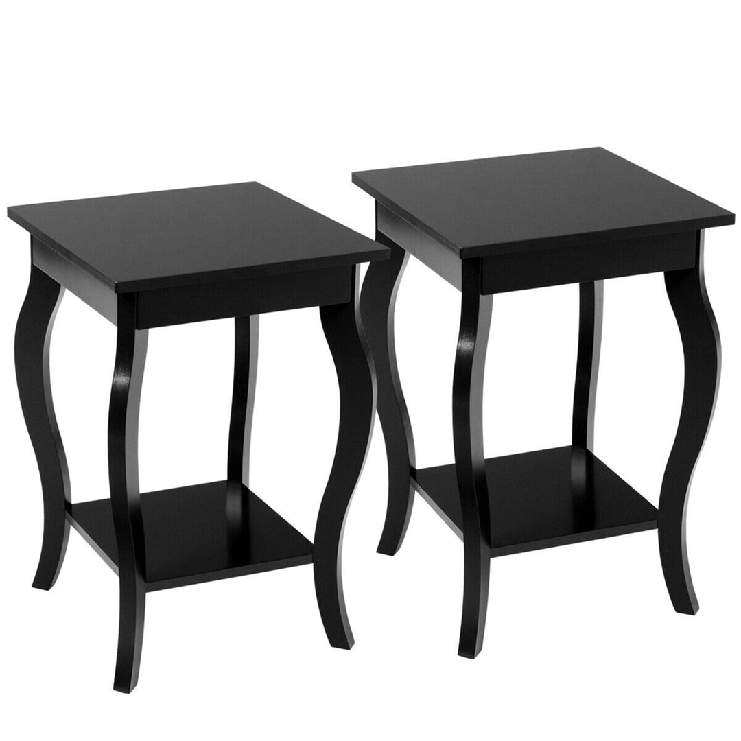 Set of 2 Accent Side Table Sofa End Table Nightstand Coffee Table w/ Shelf Black Image 9